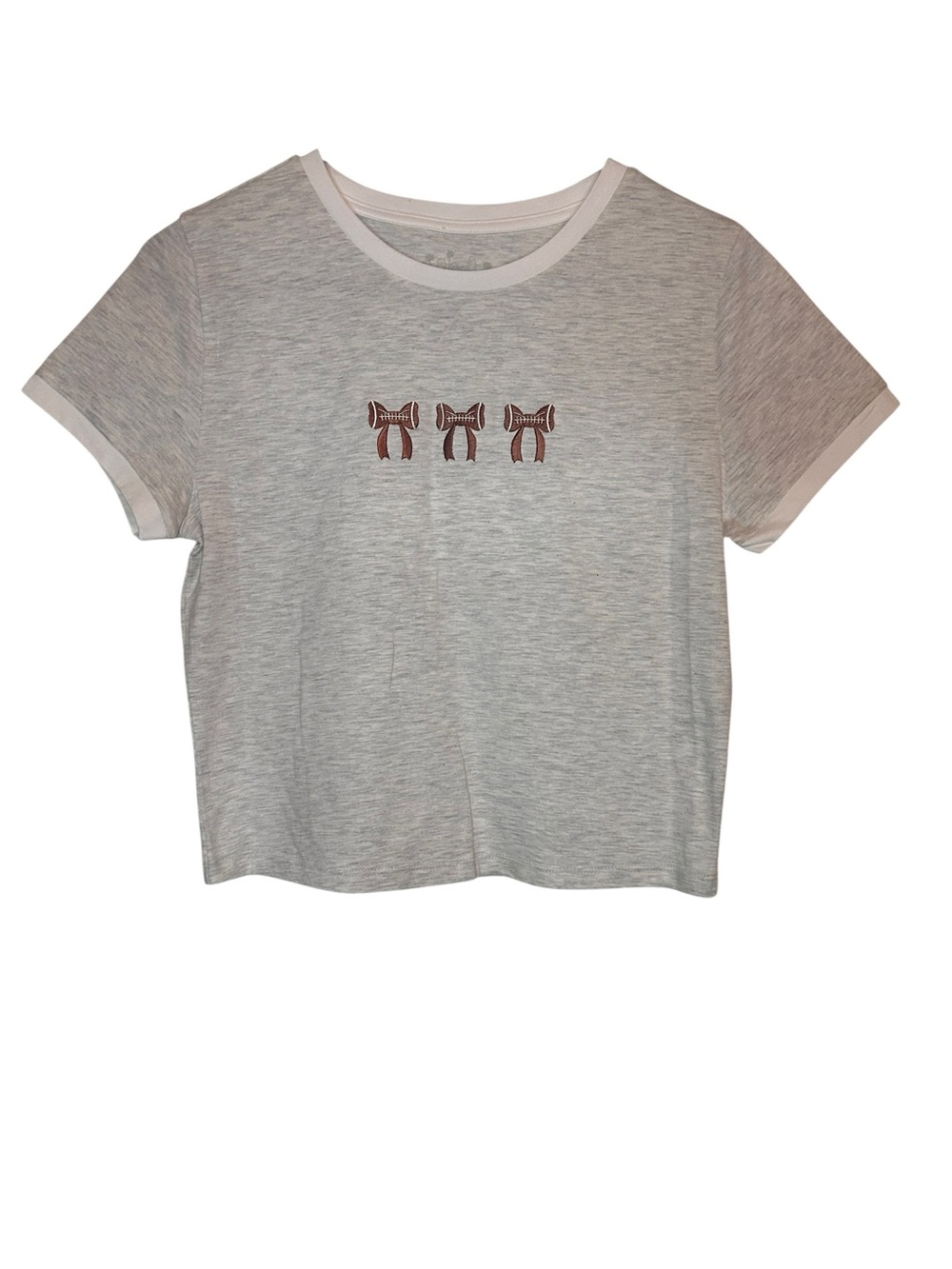 Gray Short Sleeve Tee with Bow Appliqués